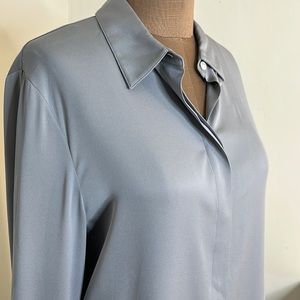 Theory Silk Gray Button Down Blouse Size Large
